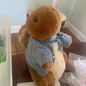 Plush Brown Bunny in Light Blue Jacket
